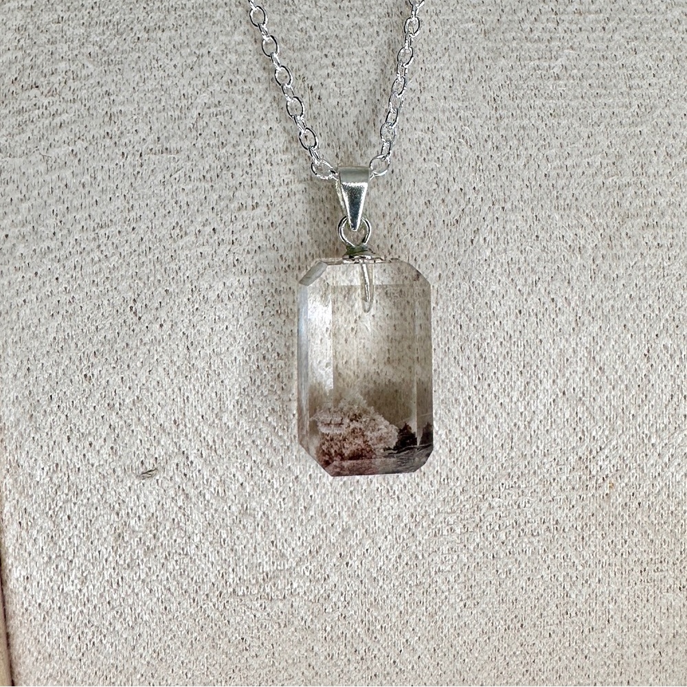Stunning winter garden snow mountain natural quartz pendant fancy cut s925